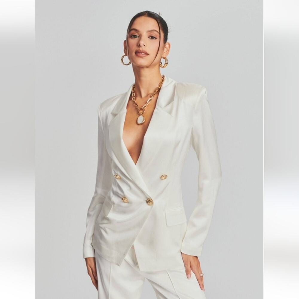 Retrofete Saige Double Breasted Blazer in Ivory Size XXL NWT Satin Gold Button